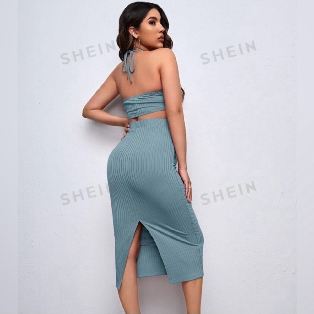 SHEIN Blue Midi Pencil Skirt And Top Set Maternity - Picture 3 of 5
